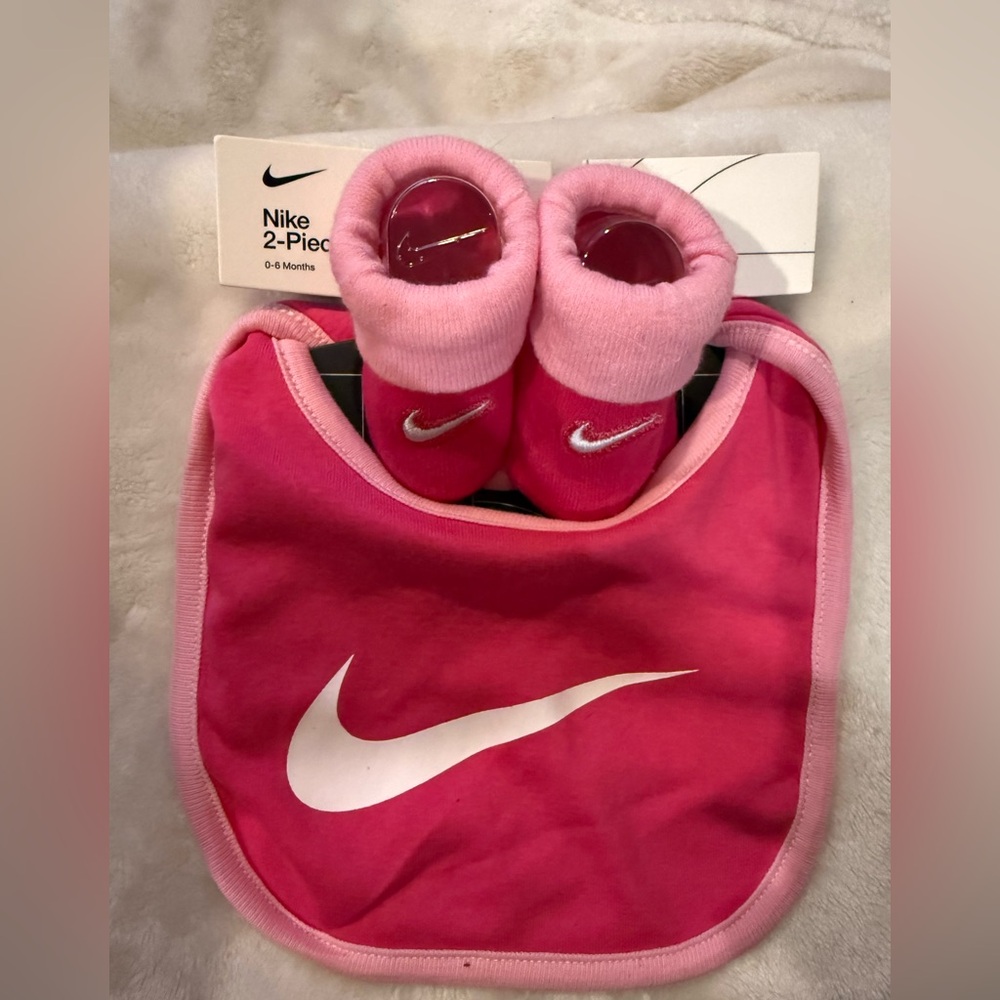 Nike Pink and White Infant Bib and Sock Set